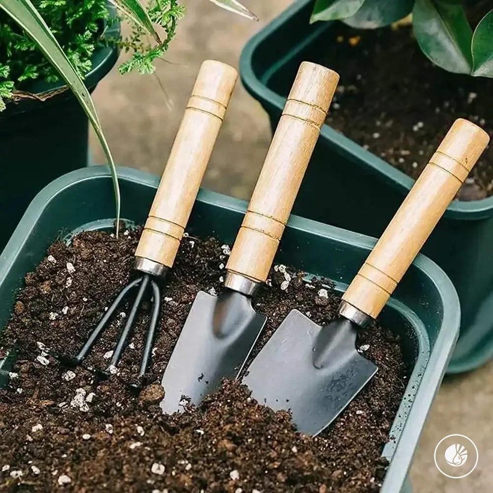 Mini set de trois outils de jardin pour petites plantes et pots de fleurs